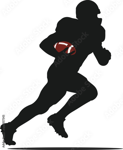 Silhouette of American Football Player Running with Ball on White Background athlete sport