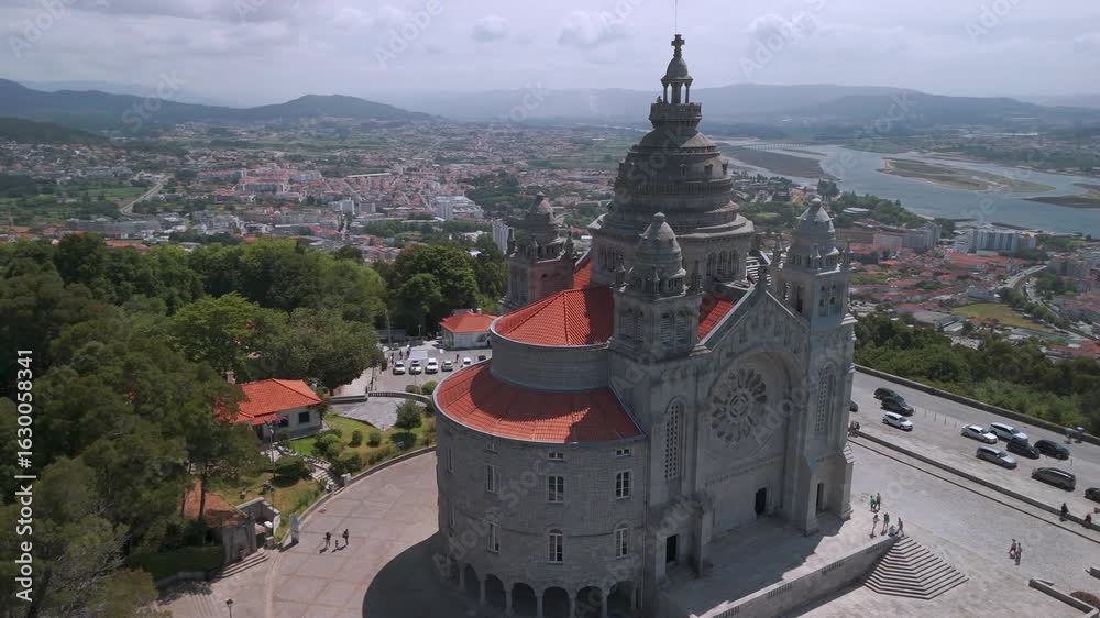 Aerial footage of Basilica da Santa Lucia at Monte Santa Lucia, Viana do Castelo ,North Portugal.
