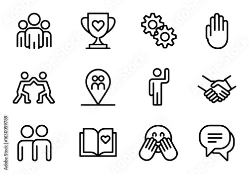 People teamwork success communication collaboration and emotions group trophy