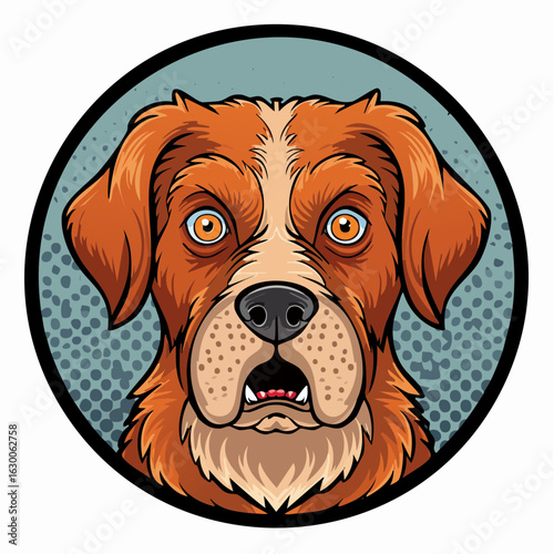A vector illustration icon of a scared dog with wide eyes and anxious expression, designed in a minimalist cartoon style, perfect for pet-related apps, logos, or digital projects conveying fear; worry