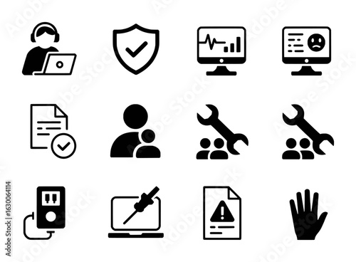 Service support and technical assistance icons computer