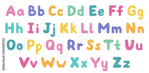 Crayon alphabet doodle set. Chalk pencil font, school wax kid letters in sketch style. Hand drawn vector illustration isolated on white background.