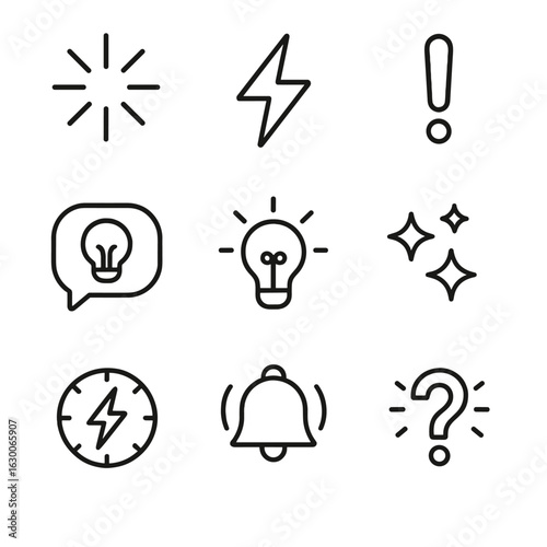 Iconic Mental States. Outline icon set of mental states: focus, distraction, inspiration, daydream, memory, confusion, alertness,