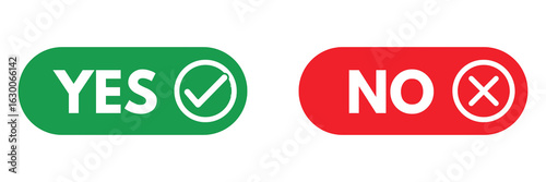 Fotografie Yes green button, no red button, set of yes with tick and cross with no for app, set of yes and no buttons