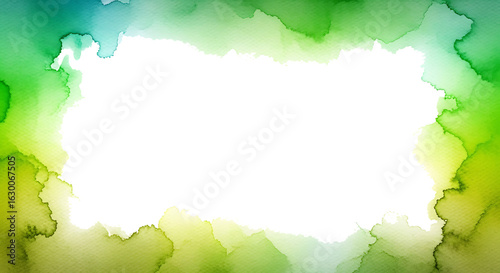 Vibrant Green and Blue Watercolor Textured Border Frame with Artistic Brushstrokes.