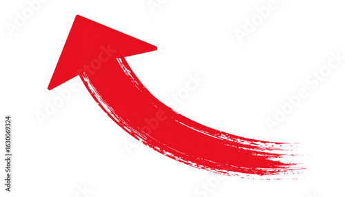 Red brush-style curved upward arrow vector in transparent PNG – hand-drawn trend icon