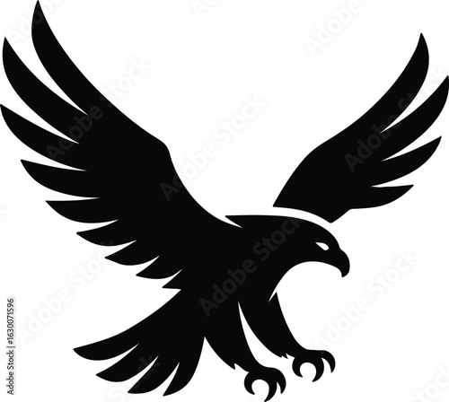 Silhouette eagle soaring predatory bird spreading wings logo vector illustrator