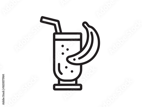 Cold banana smoothie glass icon in outlined flat vector