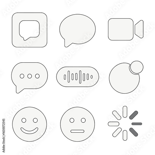 Nighttime Digital Interaction Icons. Solid, filled icons set of night-time digital interaction: chat app,