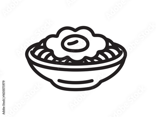 Vibrant bibimbap rice bowl icon in 2D vector