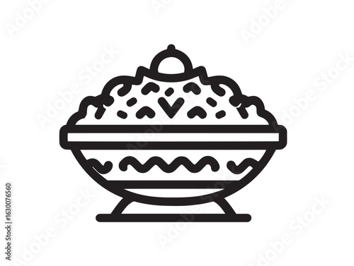 Spiced biryani rice plate icon in outline vector