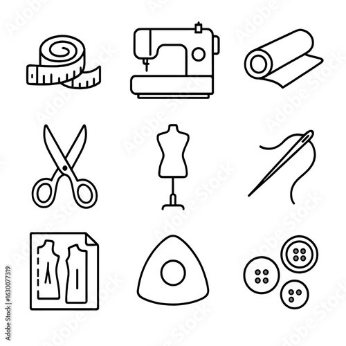 Personalized Fashion Icons. Outline icon set of personalized fashion and custom-tailored clothing: measuring