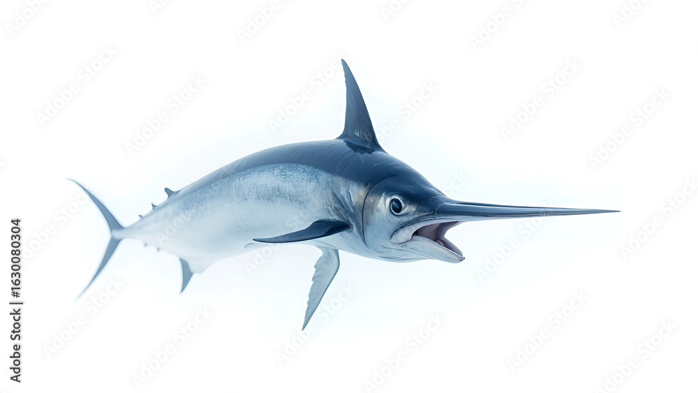 Obraz premium Great White Shark Isolated on White Background in Underwater Wildlife Illustration.