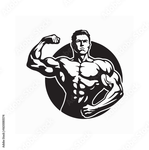 Muscular Bodybuilder Showing Off Big Biceps and Strong Physique at the Gym