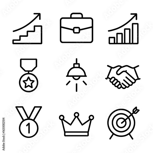 Professional Growth Icons. Outline icon set of Professional growth: ascending steps, briefcase, chart growth,