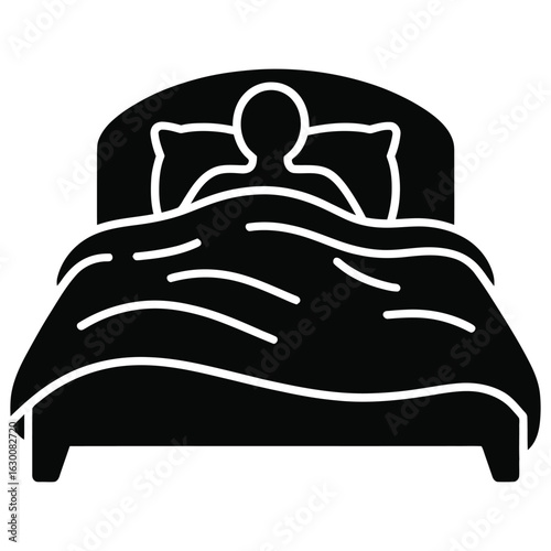 Person sleeping peacefully under covers in bed blanket pillow