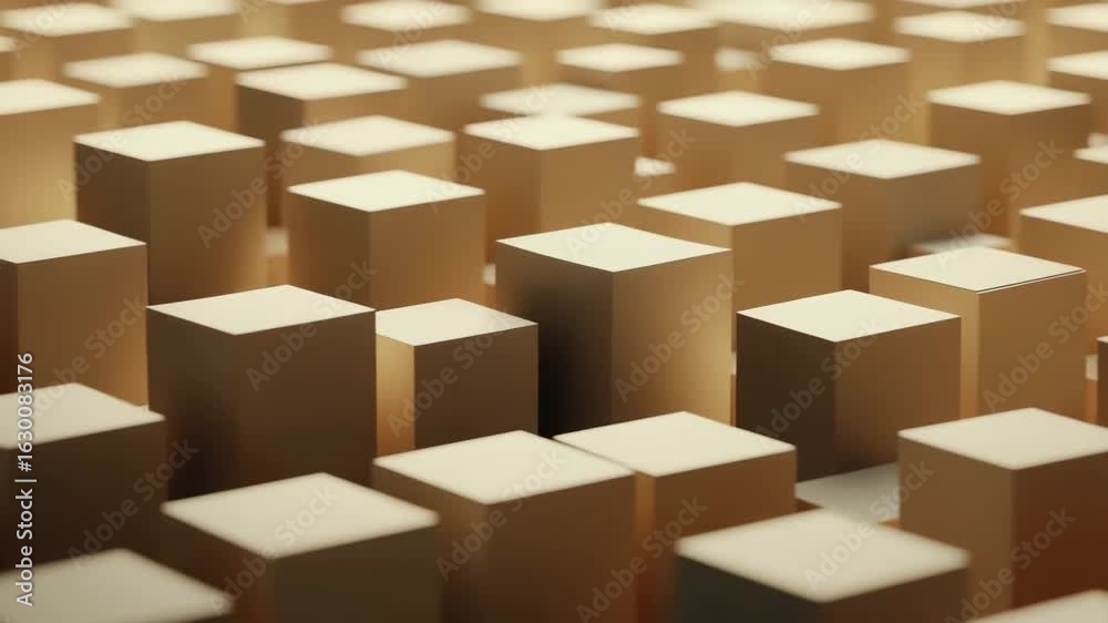 Abstract geometric pattern featuring golden 3D cube shapes arranged in modern grid design, showcasing elegant depth, soft lighting, and sophisticated abstract pattern for visual impact