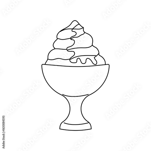 Creamy dessert in a bowl topped with swirls of soft serve and drizzled sauce at a summer gathering