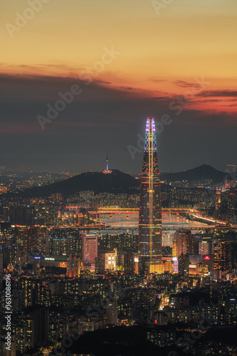 Beautiful sunset and Seoul skyline, The best view of South Korea.