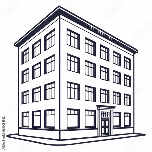 Illustration of a multistory building isolated on white background