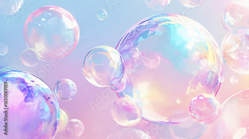 Bubbles gently floating in a soft, pastel-colored background, dreamy and calming mood