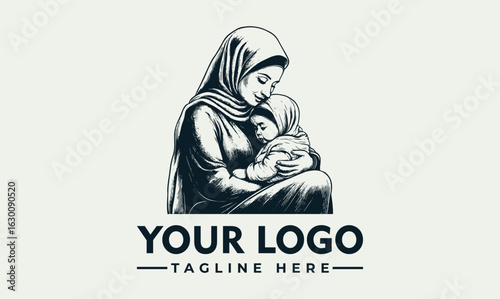 A mother wearing a hijab lovingly cradles a baby in her arms, smiling.