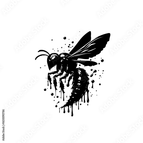 Black wasp illustration isolated on white background