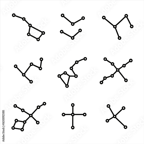 Northern Hemisphere Constellations. Outline icon set of northern hemisphere constellations: Ursa Major, Ursa Minor, Cassiopeia,