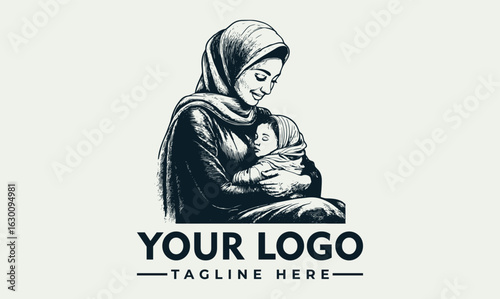 A mother wearing a hijab lovingly cradles a baby in her arms, smiling.