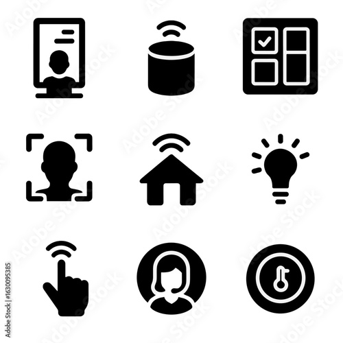 Smart Home Tech Icons. Solid, filled icons set of Smart mirrors and interactive home tech: smart mirror, voice