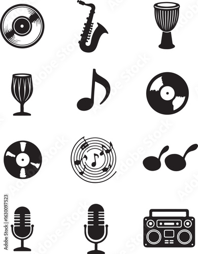 Vibrant music icons capture audio, performance, and sound styles