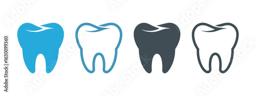 Dental Health Vector Illustration Set Showing Tooth Progression with Outline and Solid Fill on White