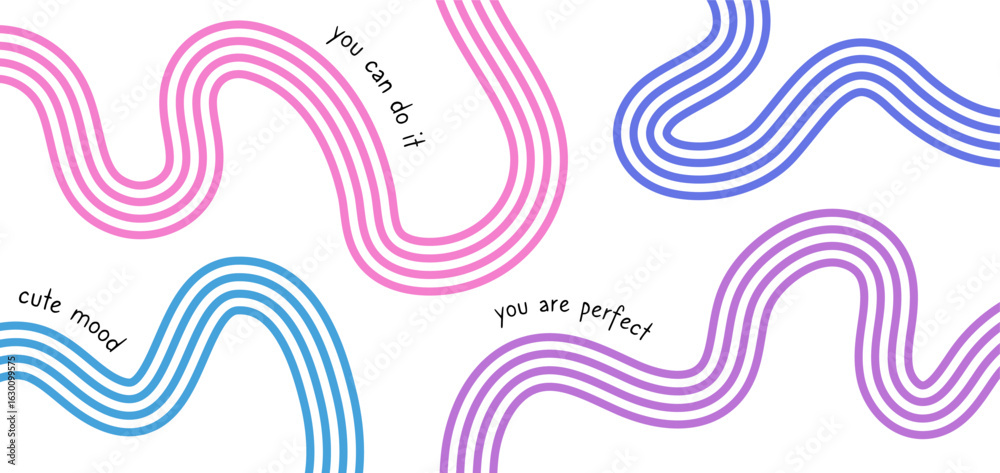 Obraz premium Set of abstract backgrounds with wavy colorful lines and curves. Poster with organic curvy stripe with motivate quote