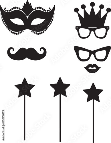 Fun party props mask mustache crown glasses lips stars
