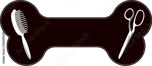 Dog bone and scissors comb, symbol for grooming salon