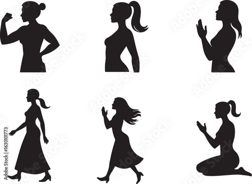 Diverse women silhouettes show strength prayer movement and grace
