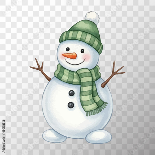 Snowman in green hat and scarf vector seamless pattern Christmas design.