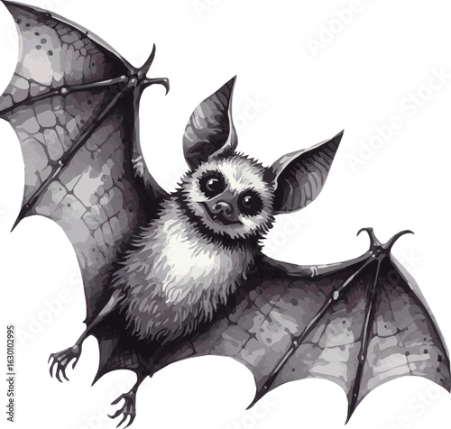 Vector watercolor realistic illustration of a bat