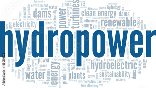 Hydropower word cloud conceptual design isolated on white background.