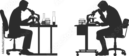 Business woman working with scientific equipment in an office setting illustration