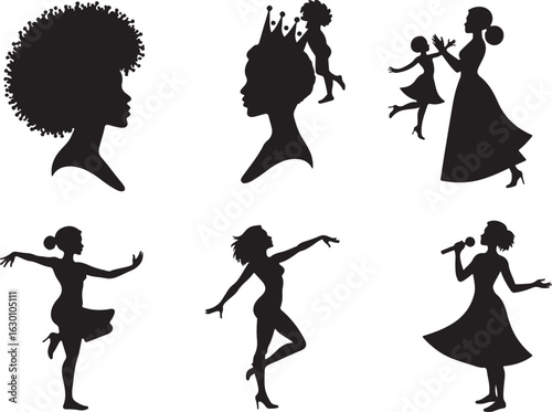 Empowering women silhouettes dancing singing celebrating achievements