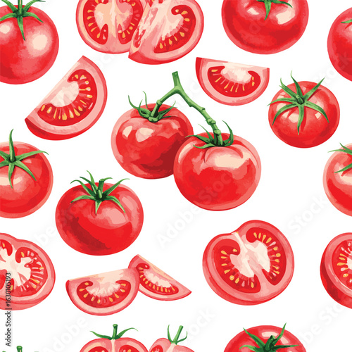 Vector seamless pattern with colorful tomatos