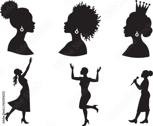 Diverse women silhouettes celebrate life achievements and express creativity