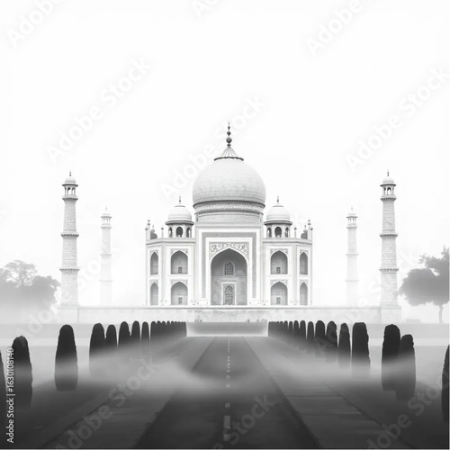 Taj Mahal bathed in morning mist in Agra amid the golden hues of October