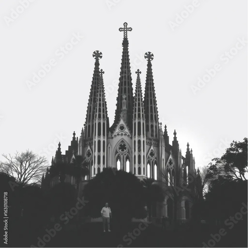 Sagrada Familia bathed in dawn light in Barcelona during the harvest festival