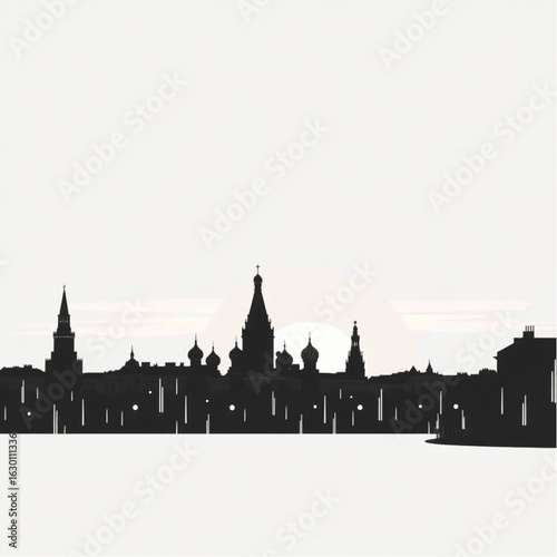 Kremlin silhouetted at sunset in Moscow as the city shimmers after rain