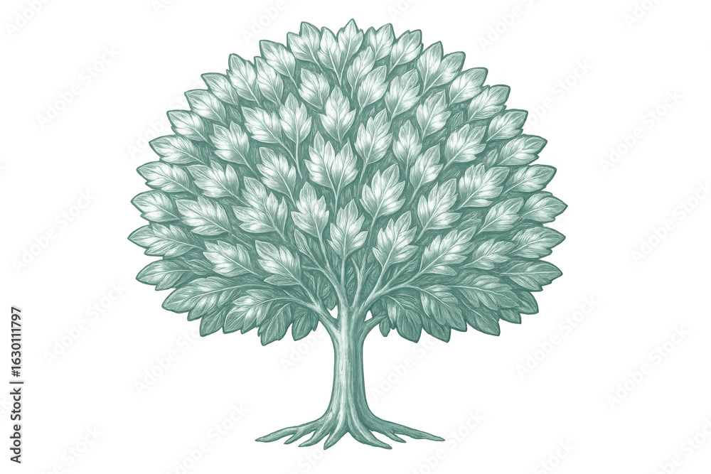 Fototapeta premium Green stylized tree drawing, lush foliage spreading across transparent backdrop, ideal for eco-friendly graphic projects