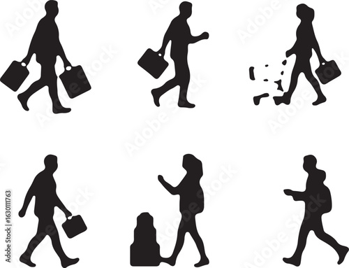 Diverse people walking with bags, conveying movement and purpose