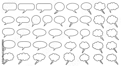 Collection of diverse speech bubble silhouettes and thought cloud outlines perfect for communication, ideas, and dialogue design elements