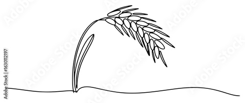 Black and white line drawing of a single wheat stalk grain agriculture